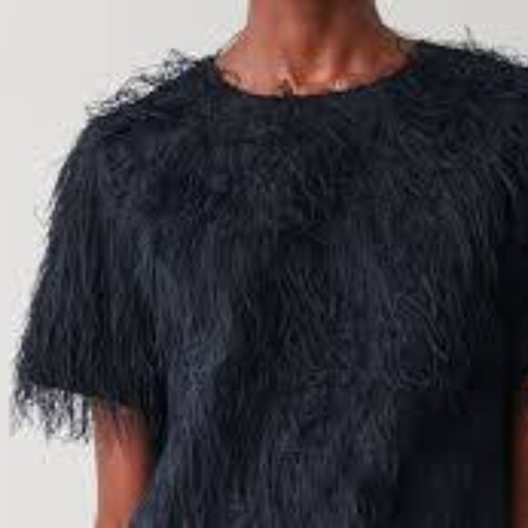 NWT- COS Navy Blue Women’s Feathered Faux Ostrich Short-Sleeved Top - Size 2 - Picture 3 of 3